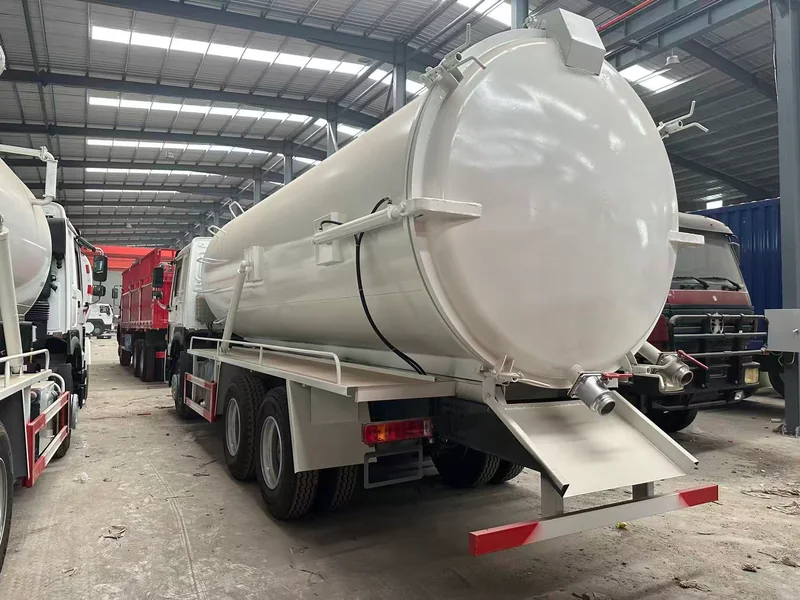 Rear view of a white tanker truck in the warehouse